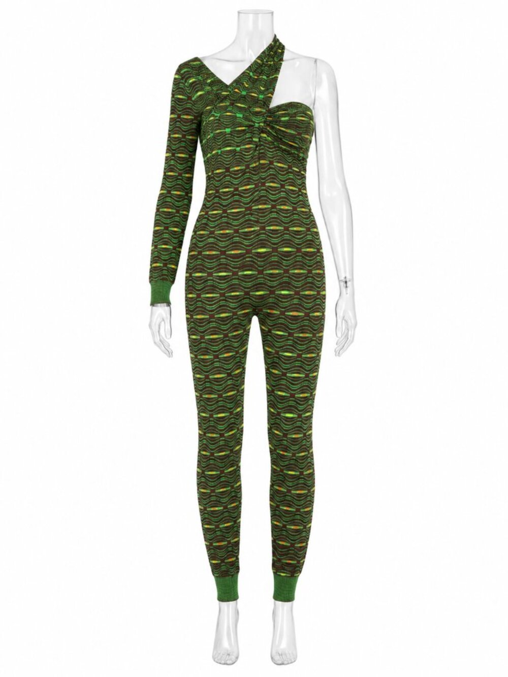 M Missoni Green One-Shoulder Knit Jumpsuit